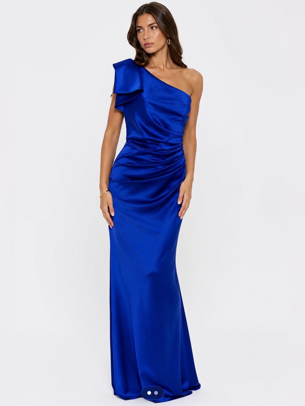 Talbot Runhof One Shoulder Cobalt Blue Satin Evening Gown US 10 EU 40 Made Germa